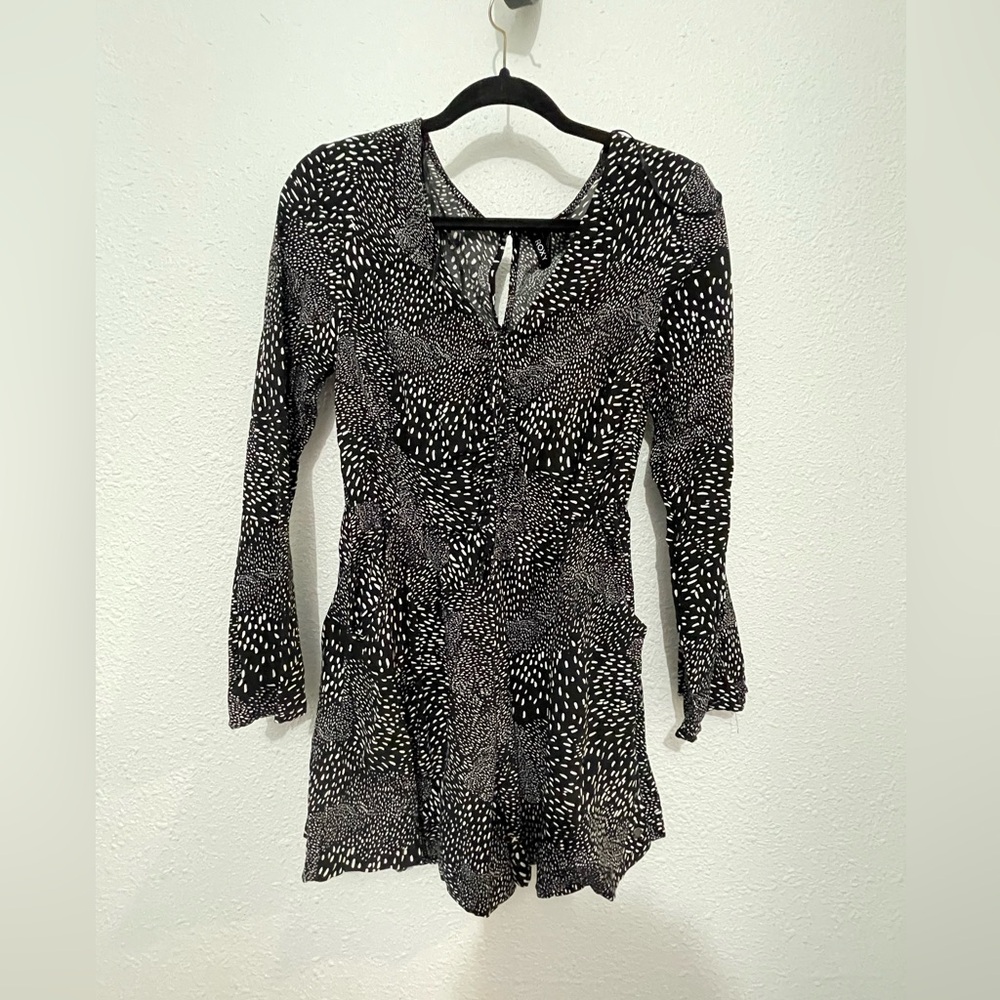 Roxy Black & White Long Bell Sleeve Romper Mini Short Dress Size Small
